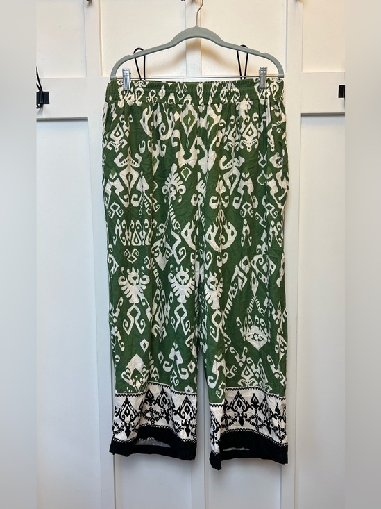 Haute Hippie Pants - Haute Hippie 2X Green Ikat Wide Leg Boho Pants Elastic Waist Plus Size Vacation